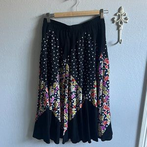 Maeve x Anthropologie Black/White Polka Dot + Floral Full Skirt - Women's M